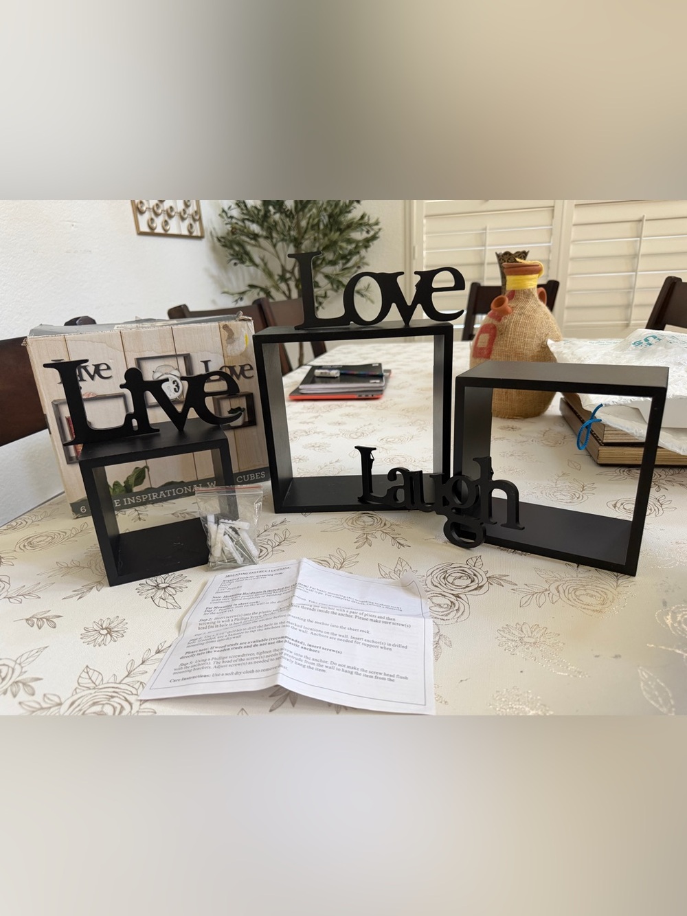 Title:
6-Pc Black "Live Laugh Love" Wall Cube Shelves Set w/ Hardware